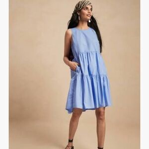 Banana Republic blue poplin tiered dress with pockets NWT large